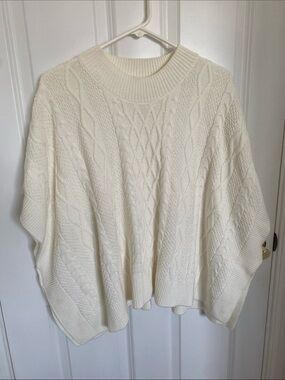 J. CREW Factory Women’s Fisherman Cable Knit Ivory Poncho Sweater One Size